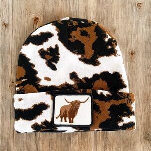 Highland Cow Embroidered Patch Beanie New